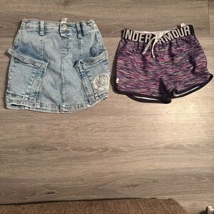 Limited Too Jean Cargo Skirt and UA Running Shorts Girls Sz 10 -  Lot of 2